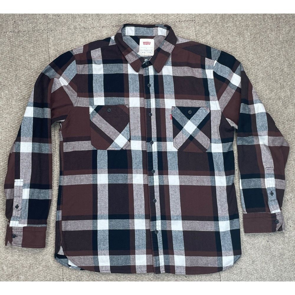 Levi's Strauss Red Tab Mens Button Up Long Sleeve Plaid Flannel Shirt Size Large